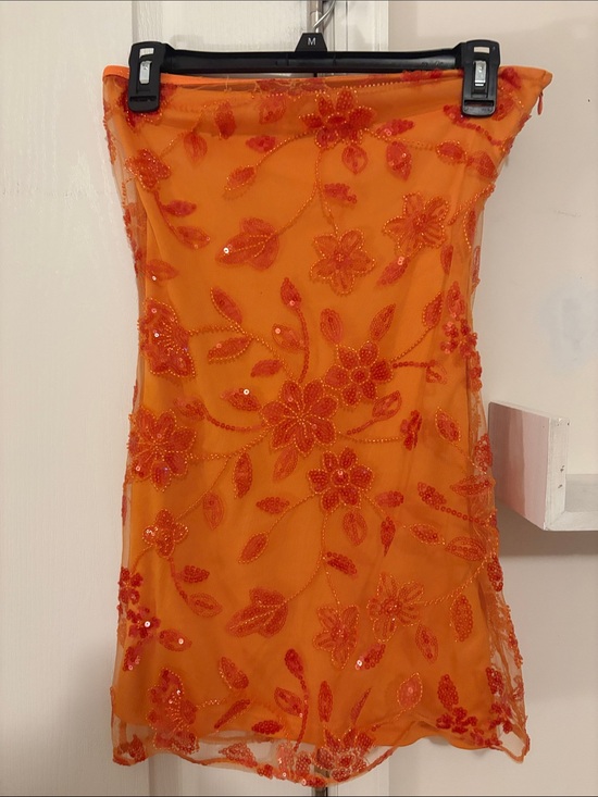 Peppermayo Dresses & Skirts - PepperMayo Beaded Orange Floral Strapless Dress